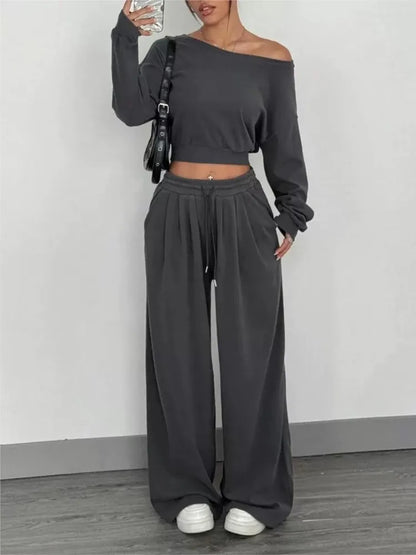 Slanted Shoulder Two-Piece Set