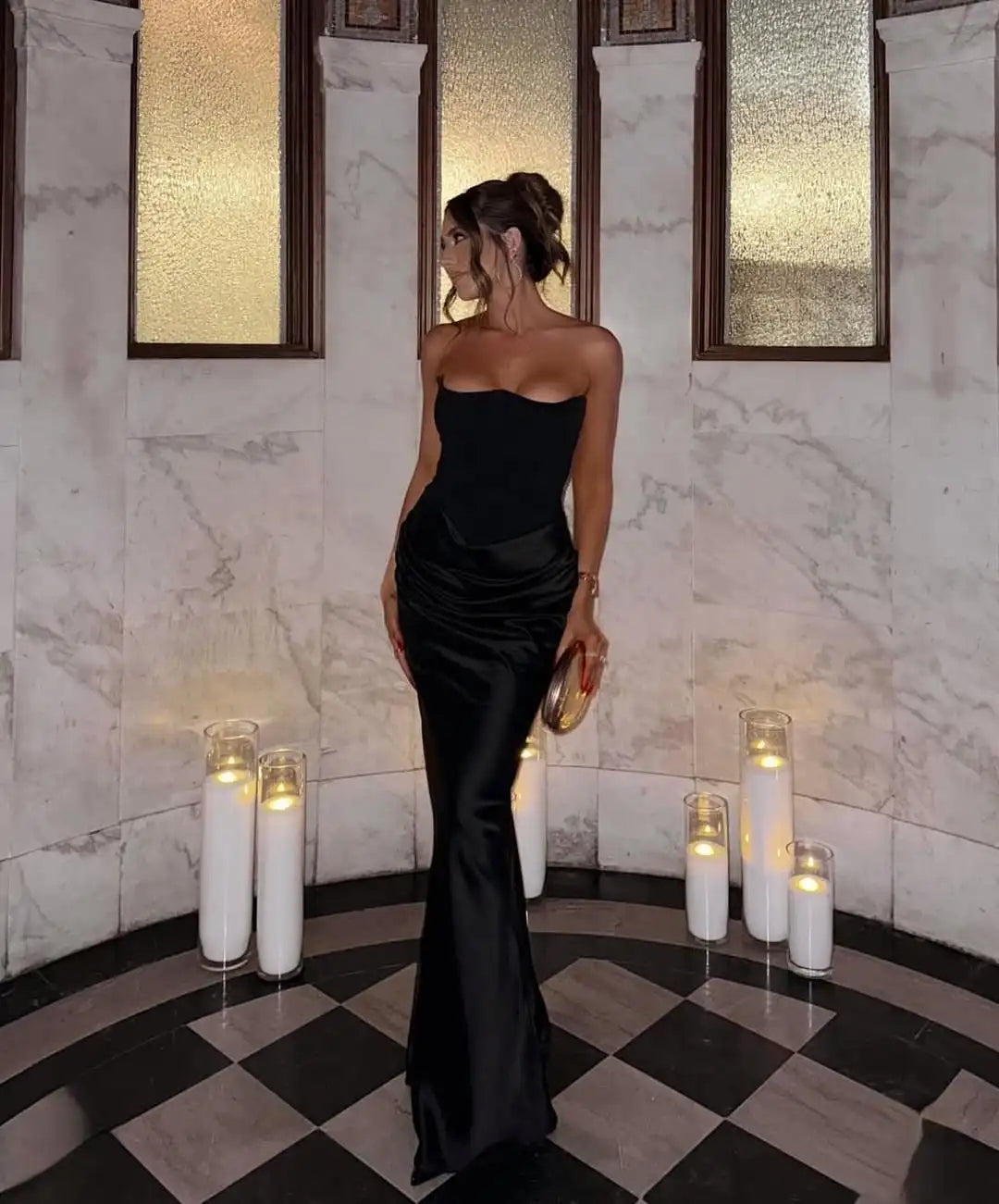 Elegant Strapless Satin Evening Dress