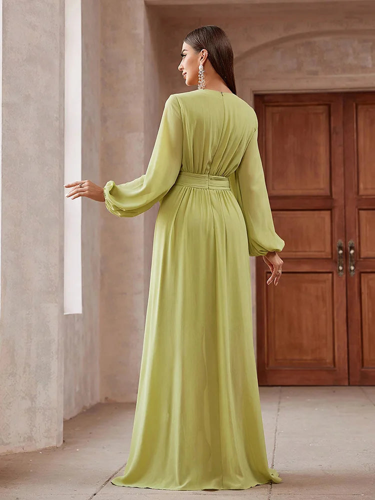 Elegant Floral Lantern Sleeve Dress