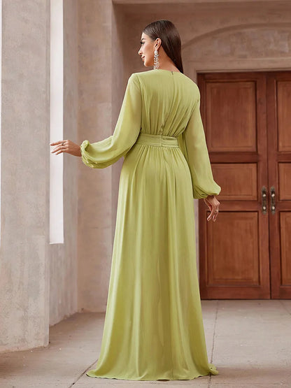 Elegant Floral Lantern Sleeve Dress