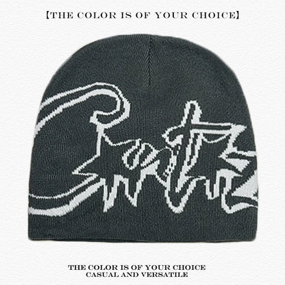 Leopard Print Letter Knit Beanie