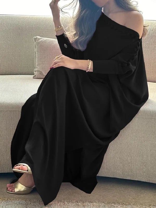 Vintage Solid Maxi Robe Dress