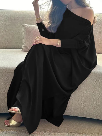 Vintage Solid Maxi Robe Dress