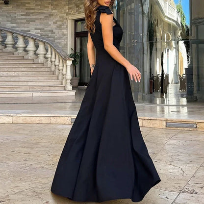 Draped V-Neck Slit Evening Dress