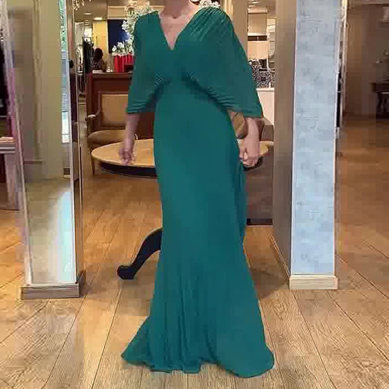 Elegant V-Neck Pleated Maxi Dress