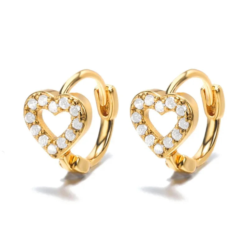 Hollow zircon heart earrings