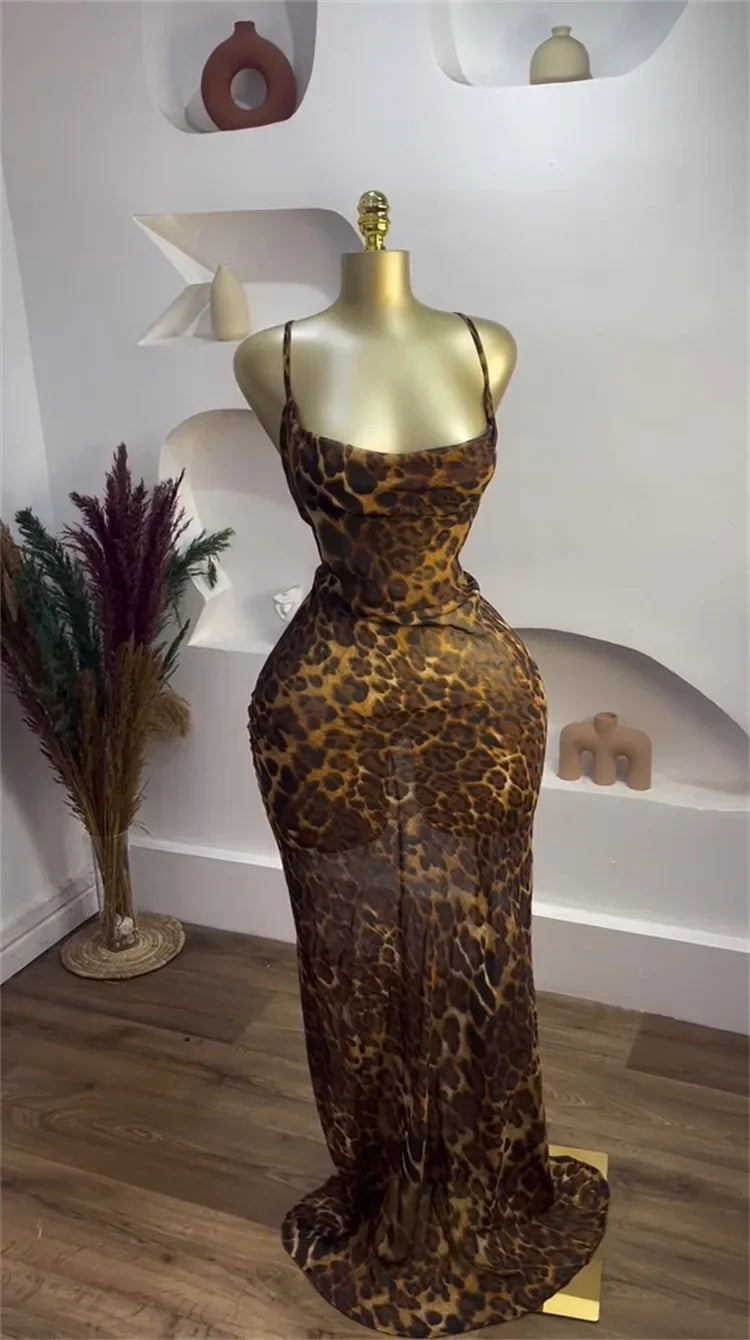 Leopard Print Sleeveless Maxi Dress
