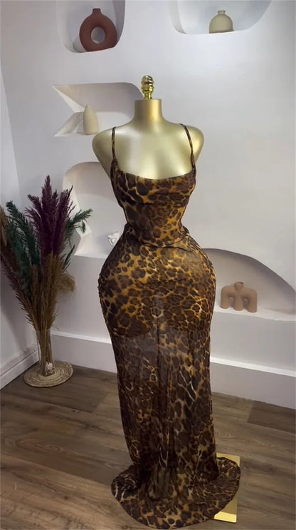 Leopard Print Sleeveless Maxi Dress