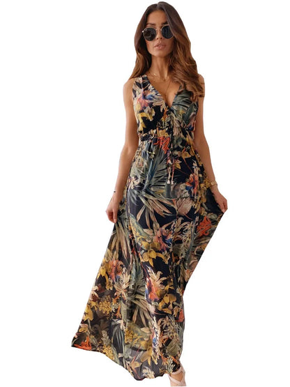 Boho V-Neck Backless Maxi Dress