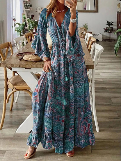 Boho Floral Vacation Maxi Dress