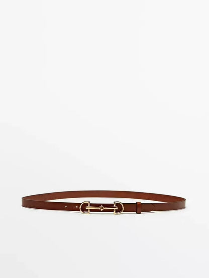 Thin Genuine Leather Belt with Metal Buckle