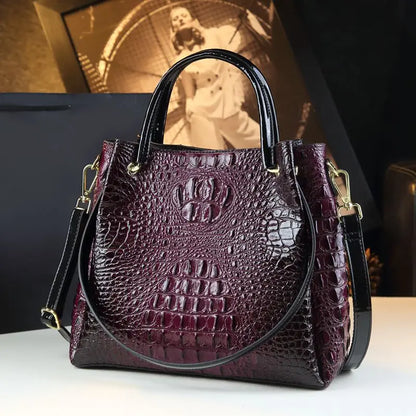 Genuine Leather Crocodile Print Tote Bag