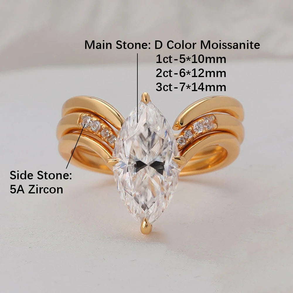 BXINY Marquise Cut Moissanite Ring Set