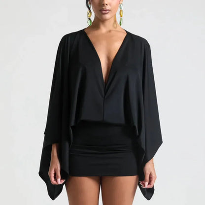 Deep V-Neck Boho Mini Dress