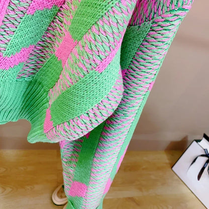 Color Block Green Crop Cardigan