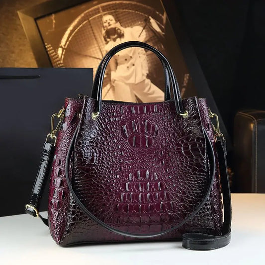 Genuine Leather Crocodile Print Tote Bag