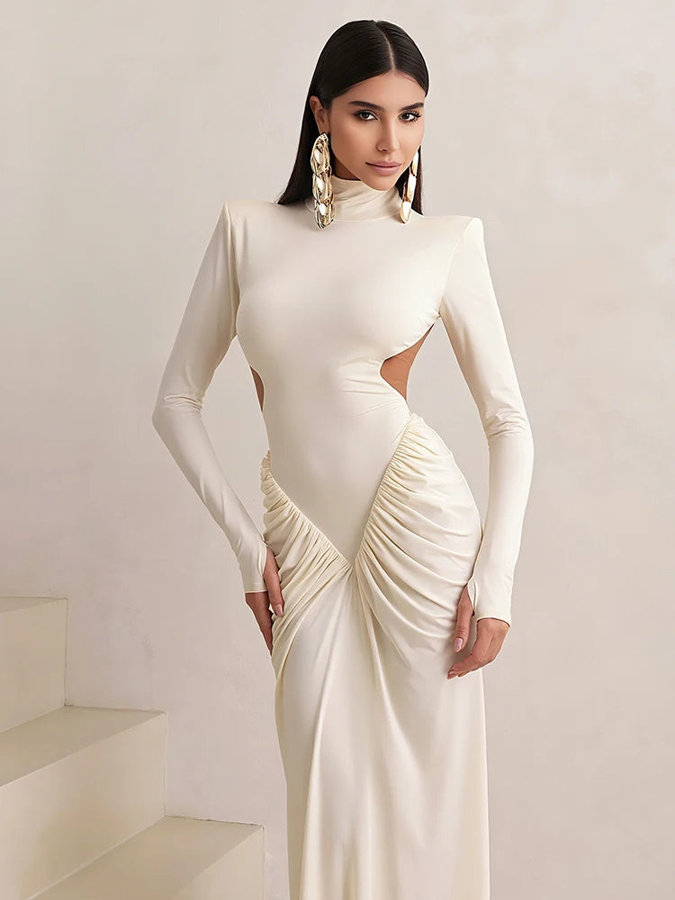 Backless Ruched Maxi Evening Dress