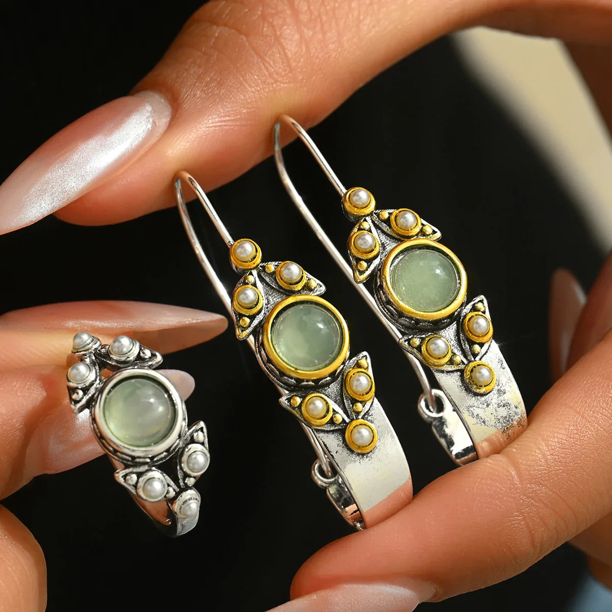 Retro Bohemian Copper Metal Pearl Jewelry Set