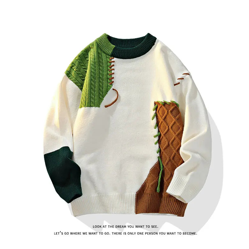 Korean Patchwork Knit Sweater