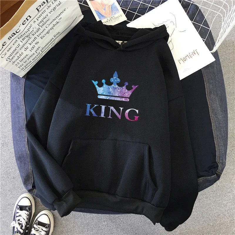 King Queen Print Couple Hoodies