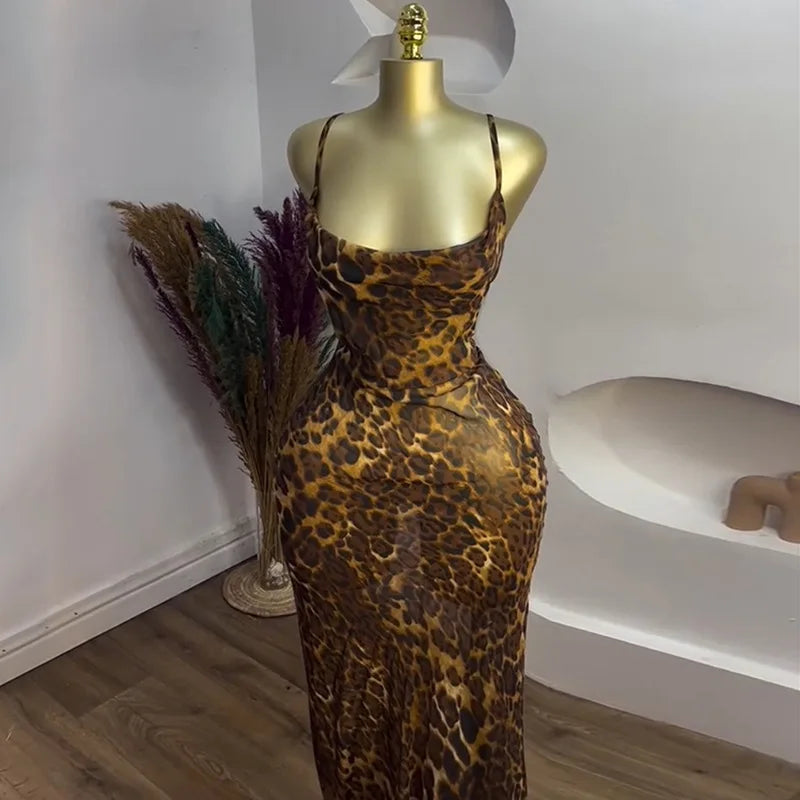 Leopard Print Sleeveless Maxi Dress