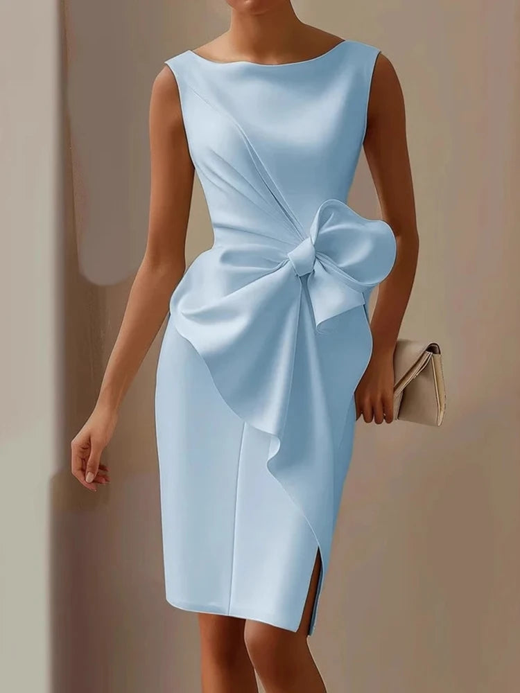 MAFIRRY Elegant Patchwork Bow Knee-Length Dress