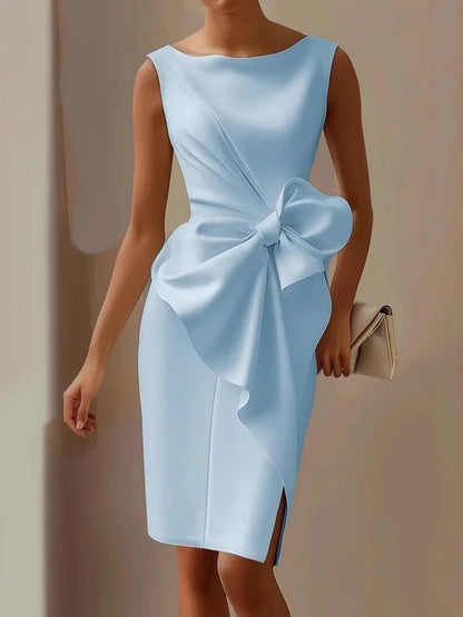 MAFIRRY Elegant Patchwork Bow Knee-Length Dress