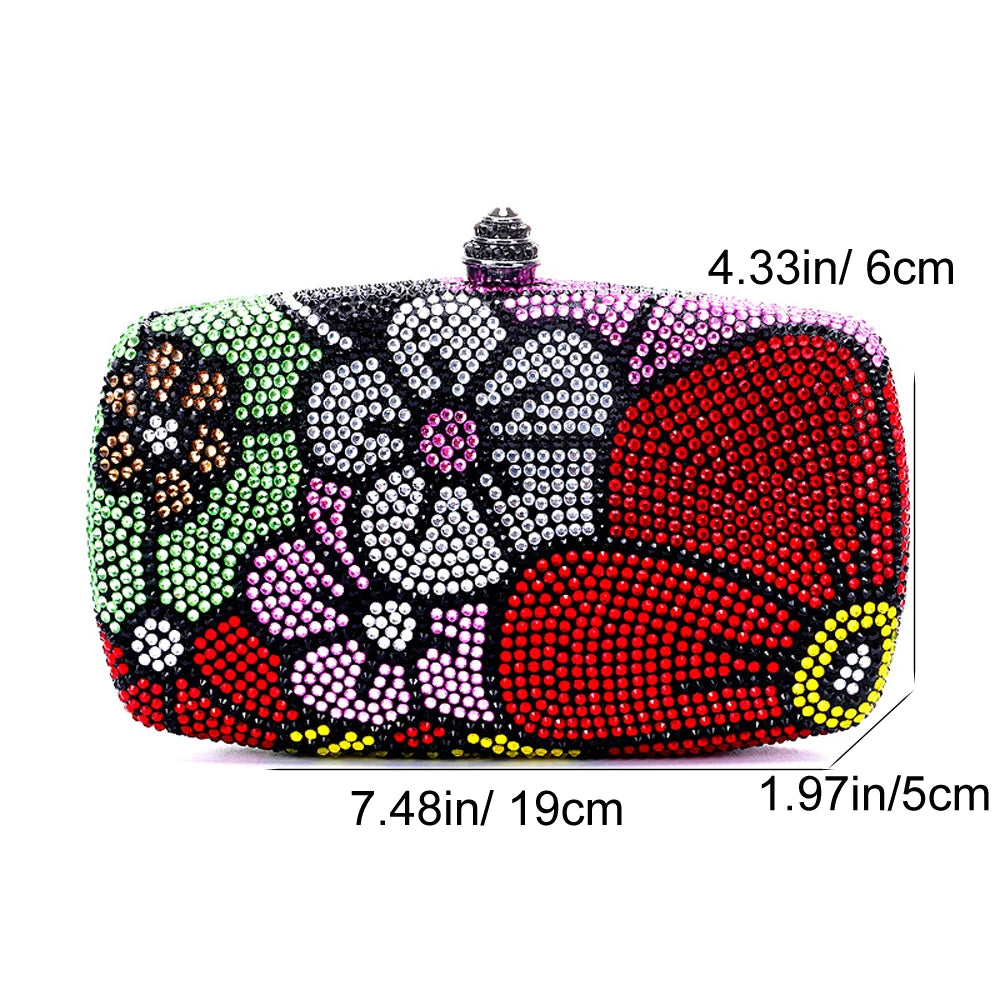 Women Floral Rhinestone Evening Clutch