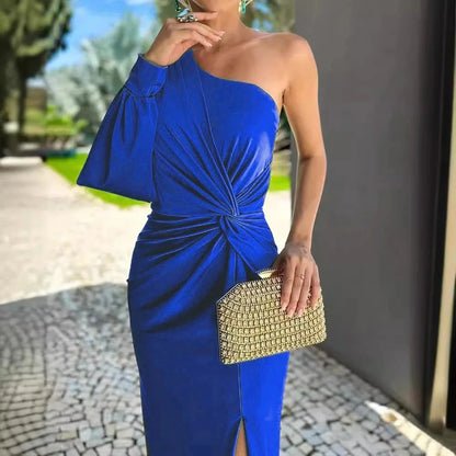One Shoulder Draped Maxi Dress