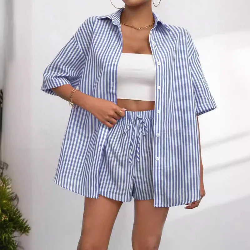 Striped Shirt Shorts Set