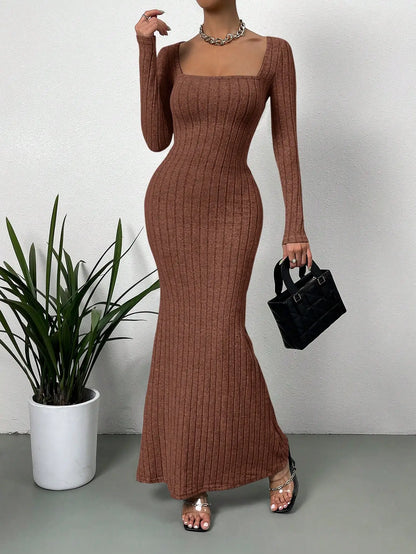 Square Collar Knit Dress