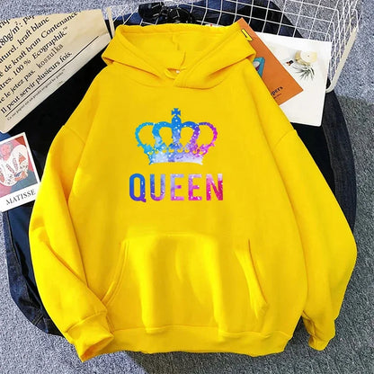 King Queen Print Couple Hoodies