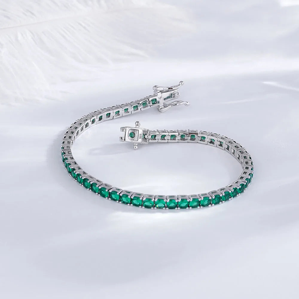 Emerald Green Silver Tennis Bracelet