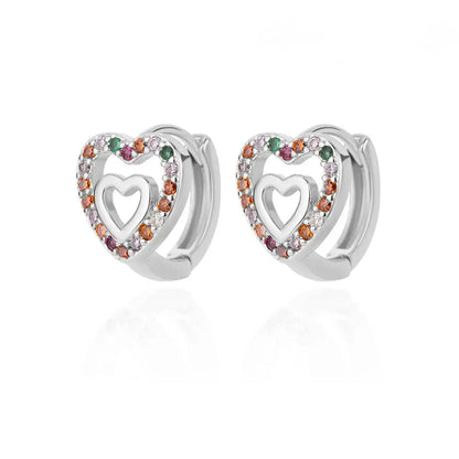 Hollow zircon heart earrings
