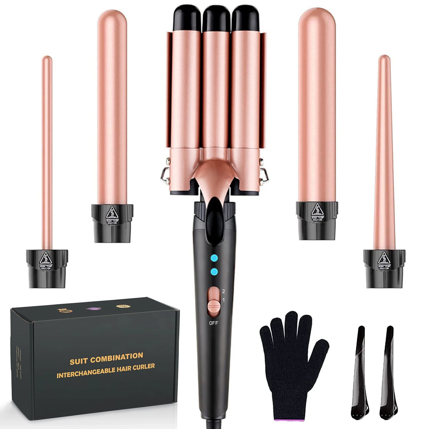 5-in-1 Hair Waver Curling Iron,3 Barrel Hair Crimper with Fast Heating Up