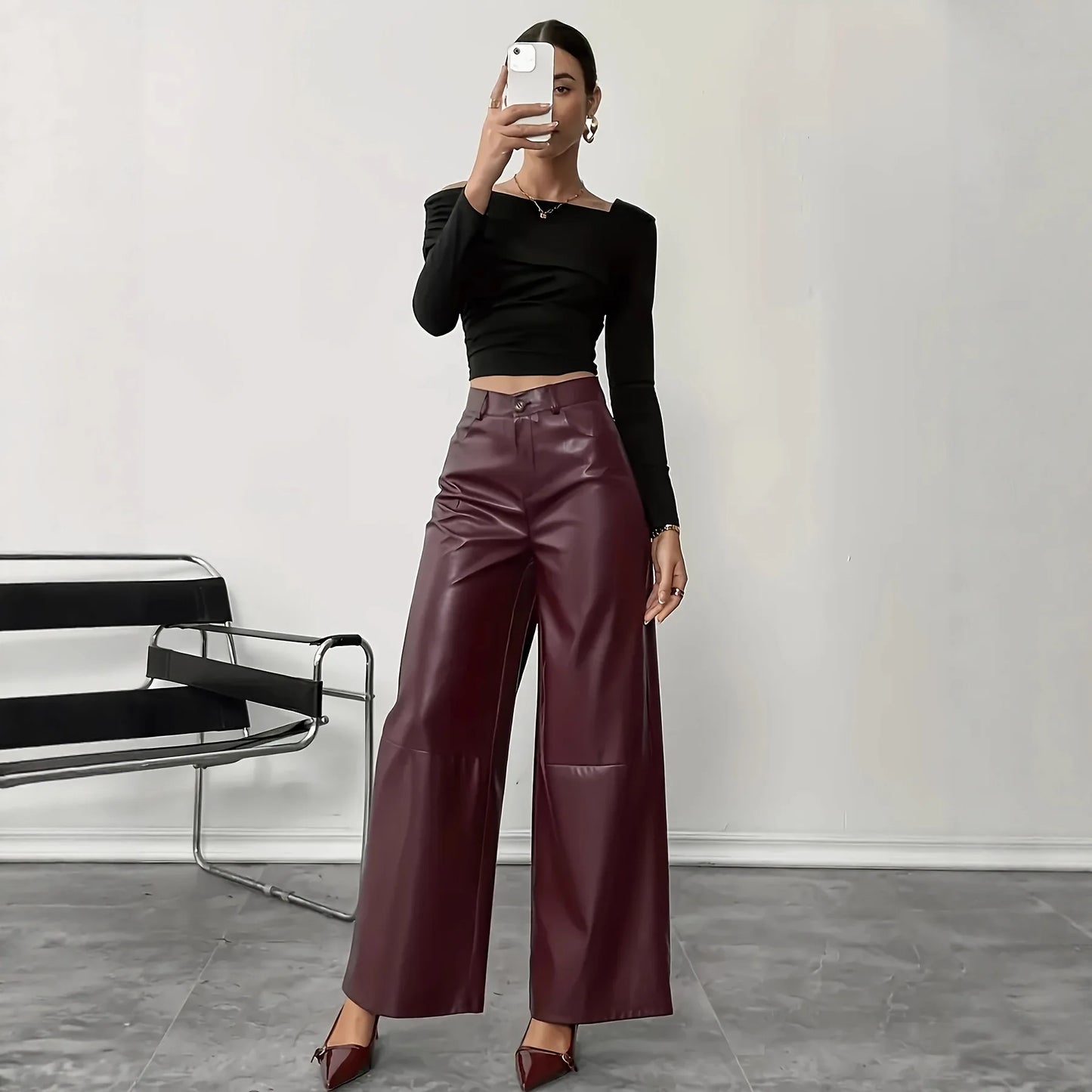 High Waist PU Pants
