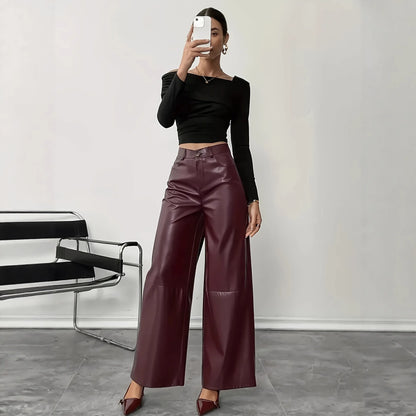 High Waist PU Pants