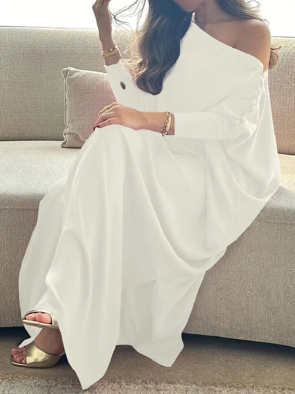 Vintage Solid Maxi Robe Dress