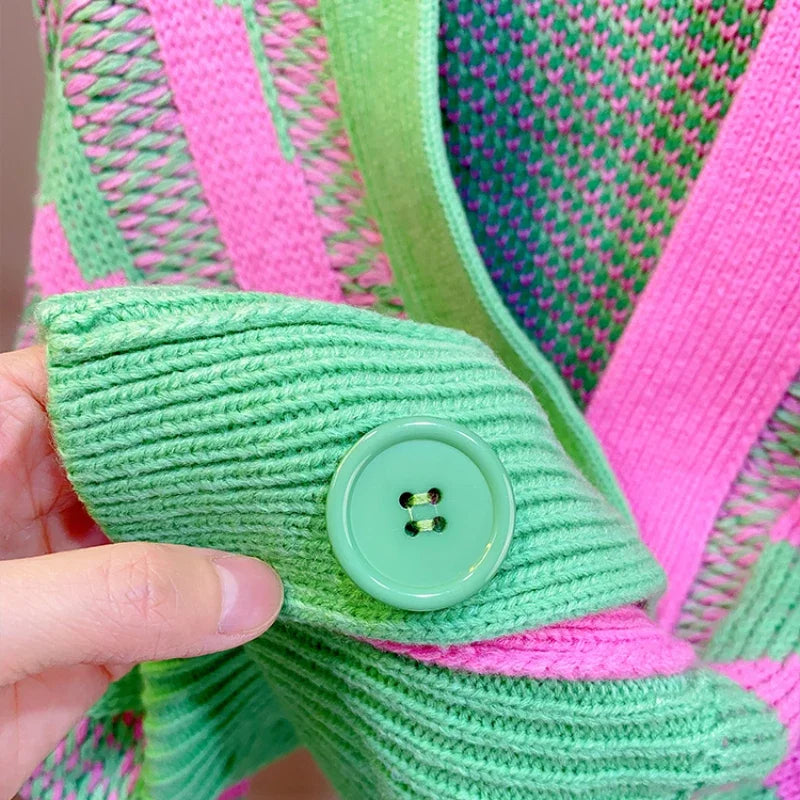 Color Block Green Crop Cardigan