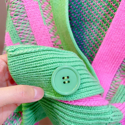 Color Block Green Crop Cardigan