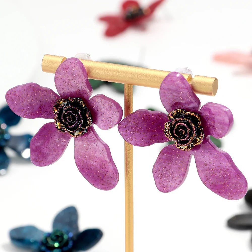 Large flower statement earrings