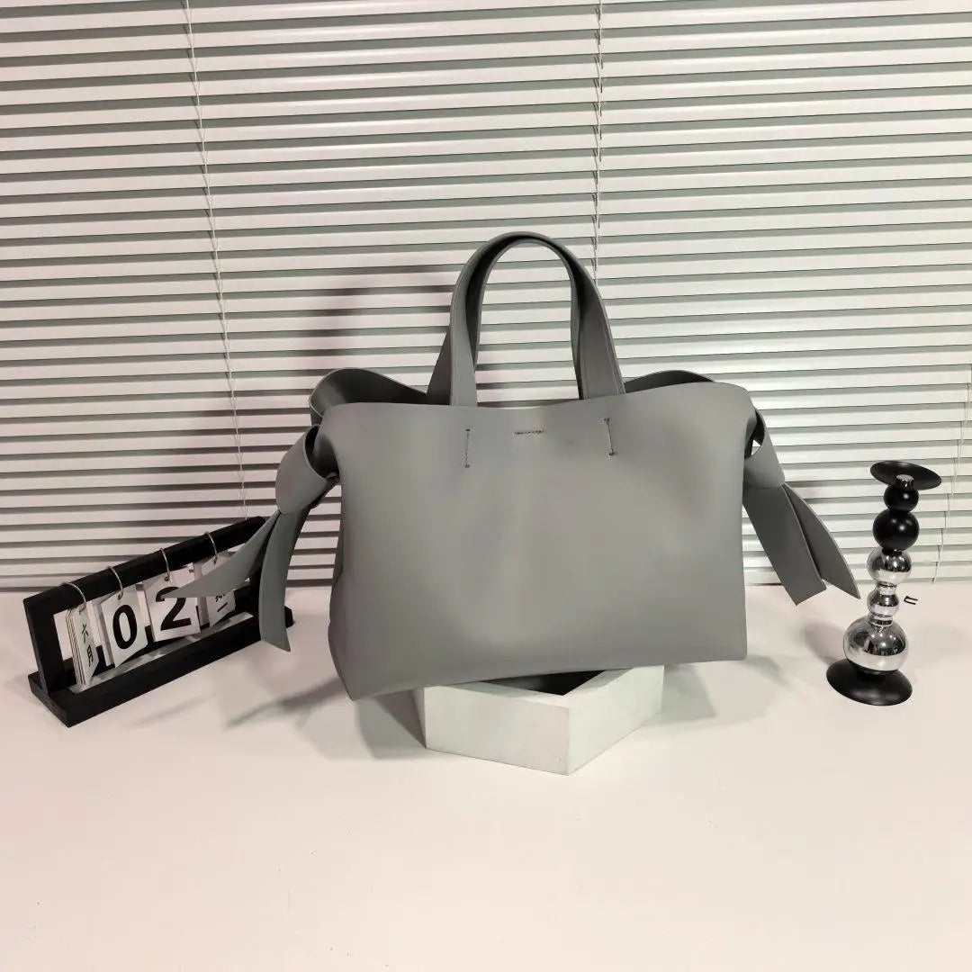 Bow-Accent Leather Tote