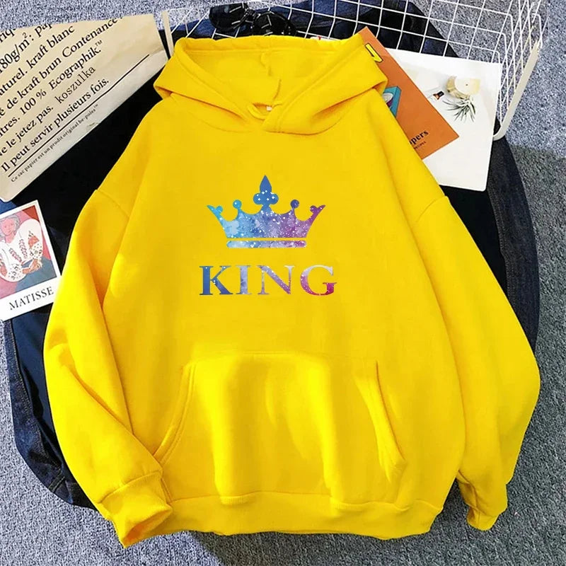 King Queen Print Couple Hoodies