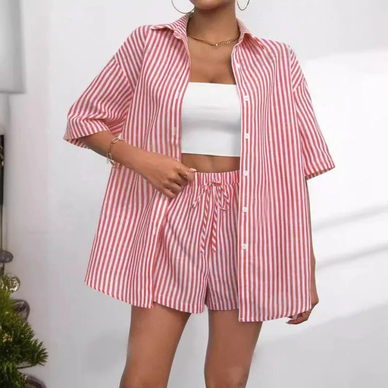 Striped Shirt Shorts Set