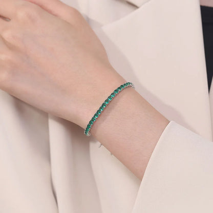 Emerald Green Silver Tennis Bracelet