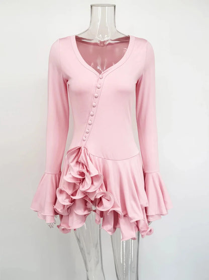 Ruffled V-Neck Mini Dress