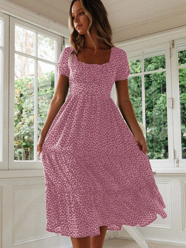 Floral Square Neck Midi Dress