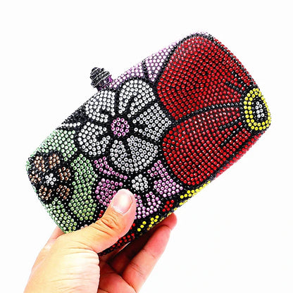 Women Floral Rhinestone Evening Clutch