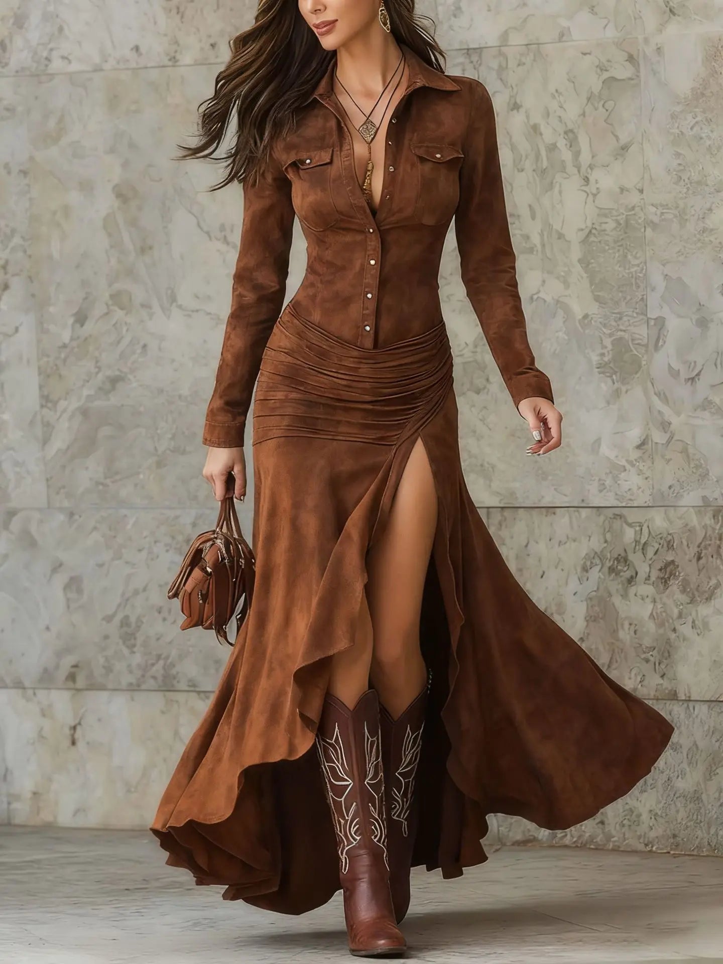 Elegant Suede Maxi Dress