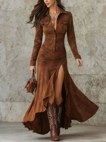 Elegant Suede Maxi Dress